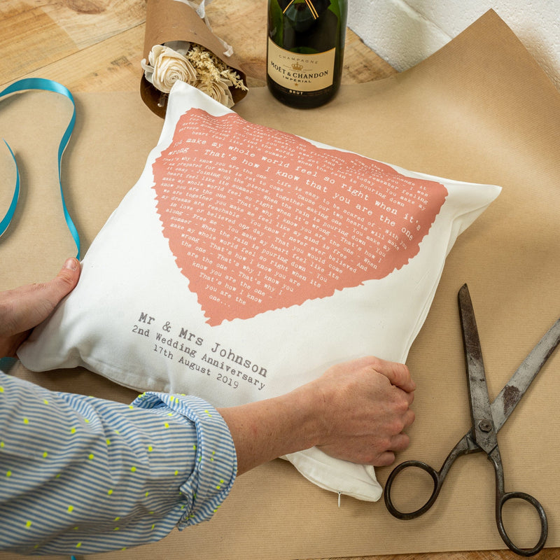 Personalised Heart Song Lyric Cushion Cover (2nd Cotton Anniversary Gift)