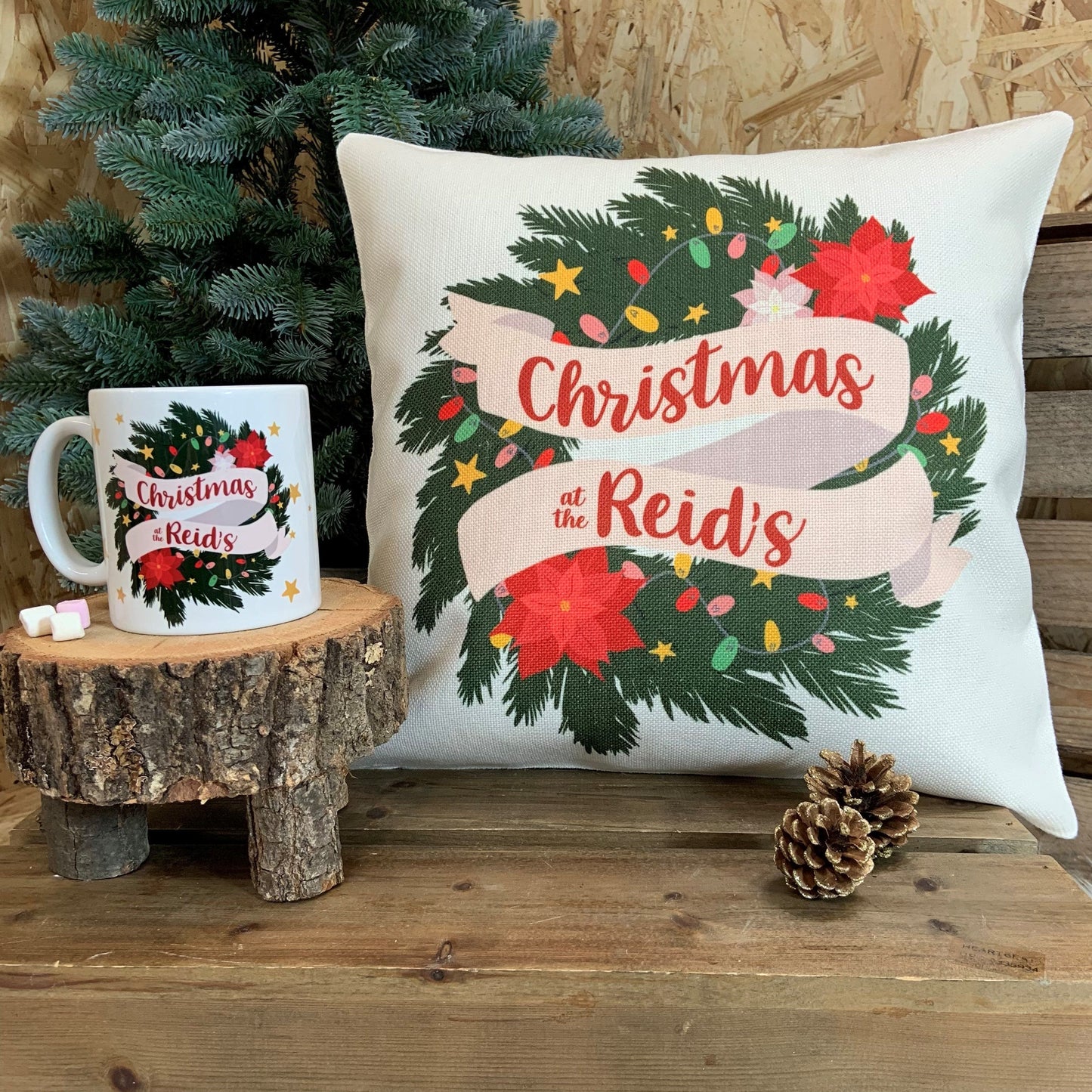 Personalised Family Christmas Wreath Cushion