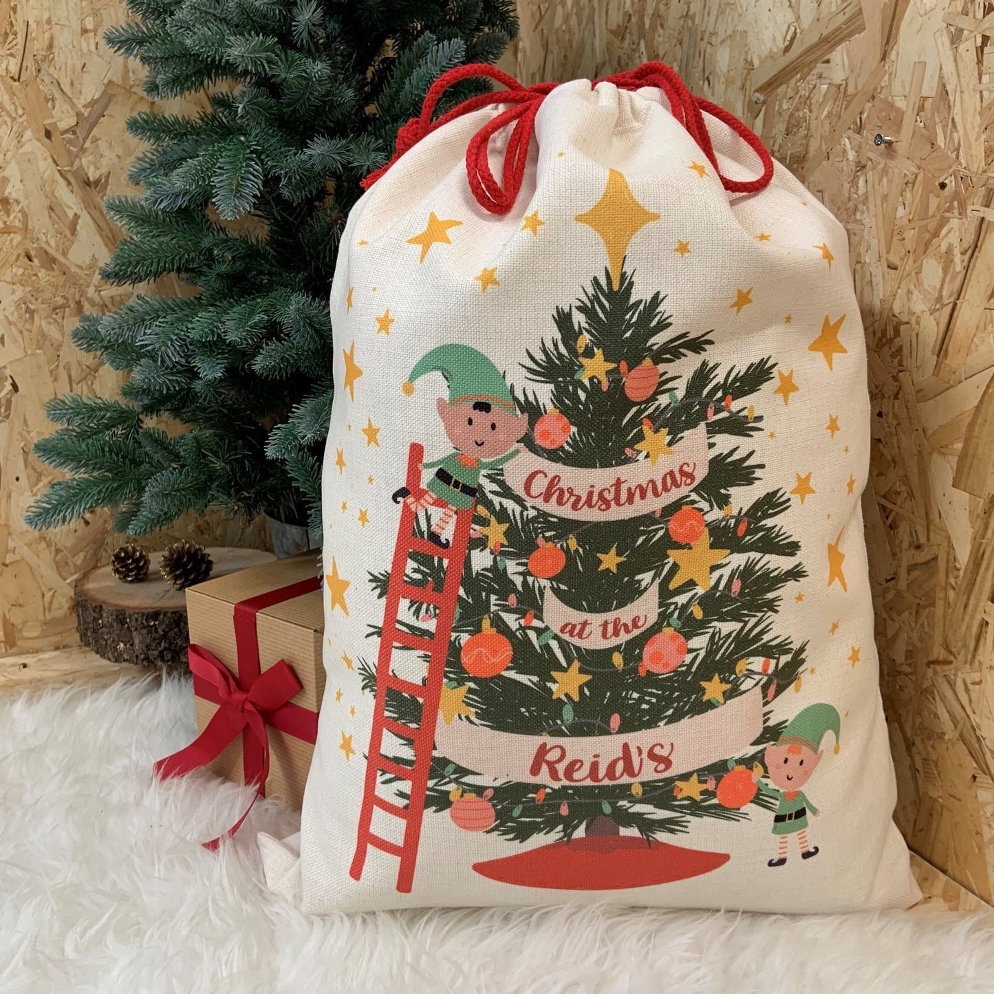 Santa Present Sack Personalised with Elf Design
