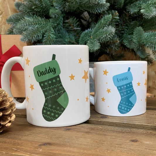 Personalised Christmas Stocking Mug & Coaster Family Gift Set