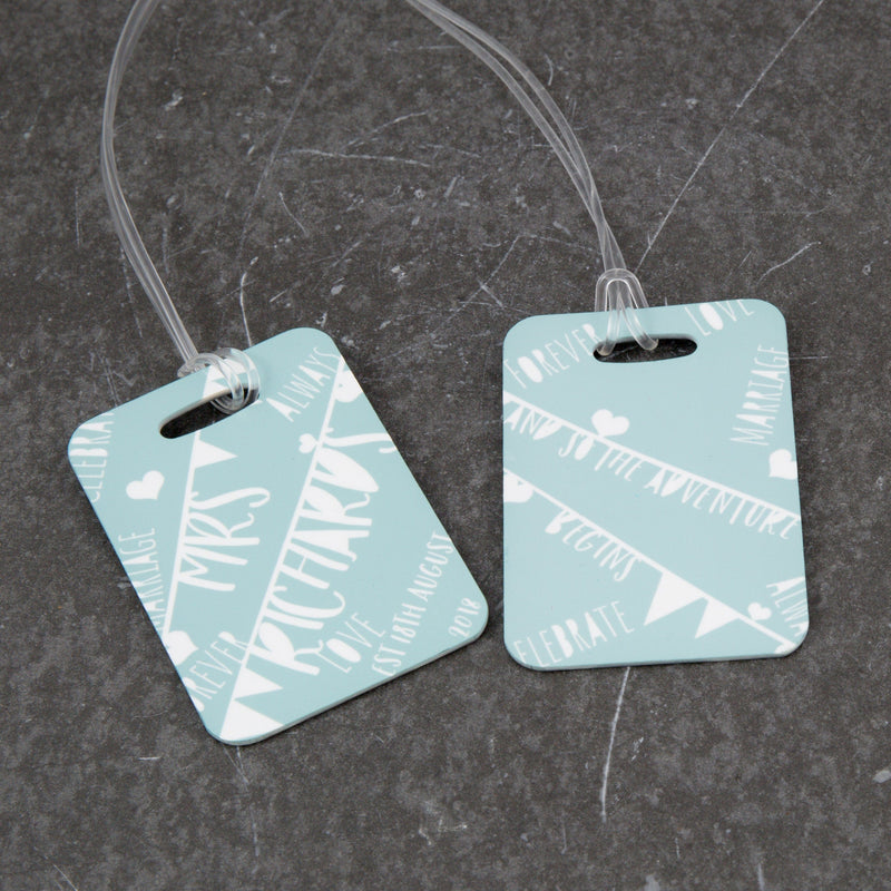Wedding Honeymoon Present - Set Of Luggage Tags With Vintage Bunting Theme - Gift For Couple Or Hen Party