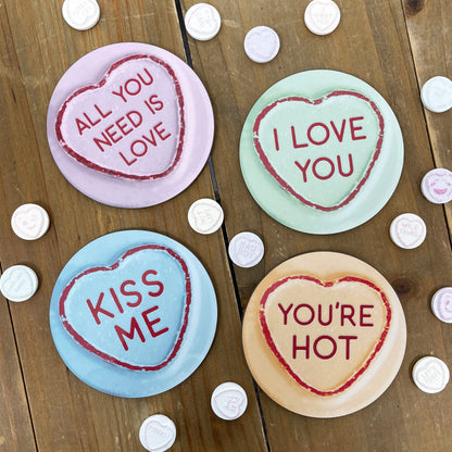 Love Hearts Coaster Cute Customised Gift Boyfriend Girlfriend Valentine’s Day Present Glossy Drinks Coaster Pair or Set