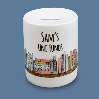 University Funds Money Box - Literature Books Themed Uni Fund Savings Jar - Student Or Teenage Gift