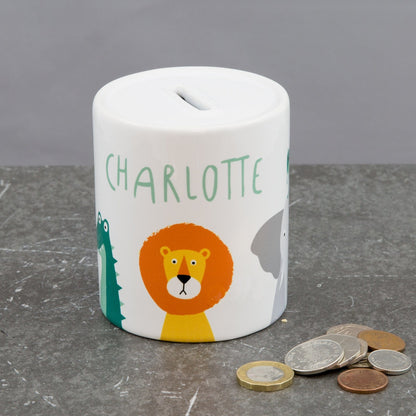 Personalised Child's Gift - Jungle Animals Moneybox Piggy Bank - Toddler Present