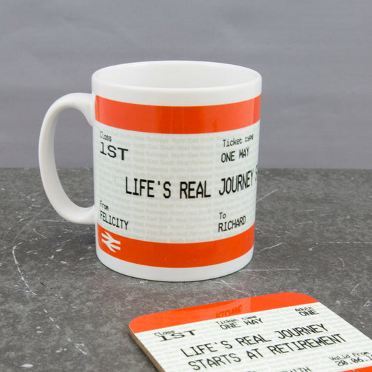 Retirement Train Ticket Mug & Coaster Gift