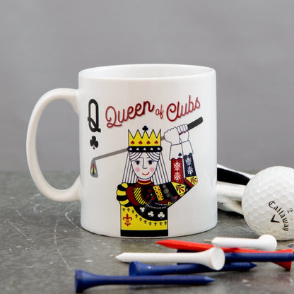 Womens Golf Present - Queen Of Clubs Playing Card Mug Personalised - Gift For Her