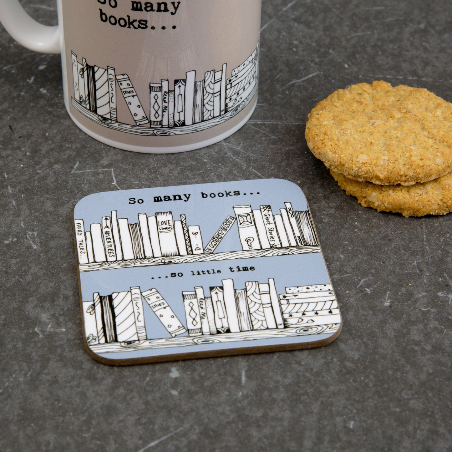 Book Themed Gift For A Reader - So Many Books So Little Time - Reading Themed Mug & Coaster Set