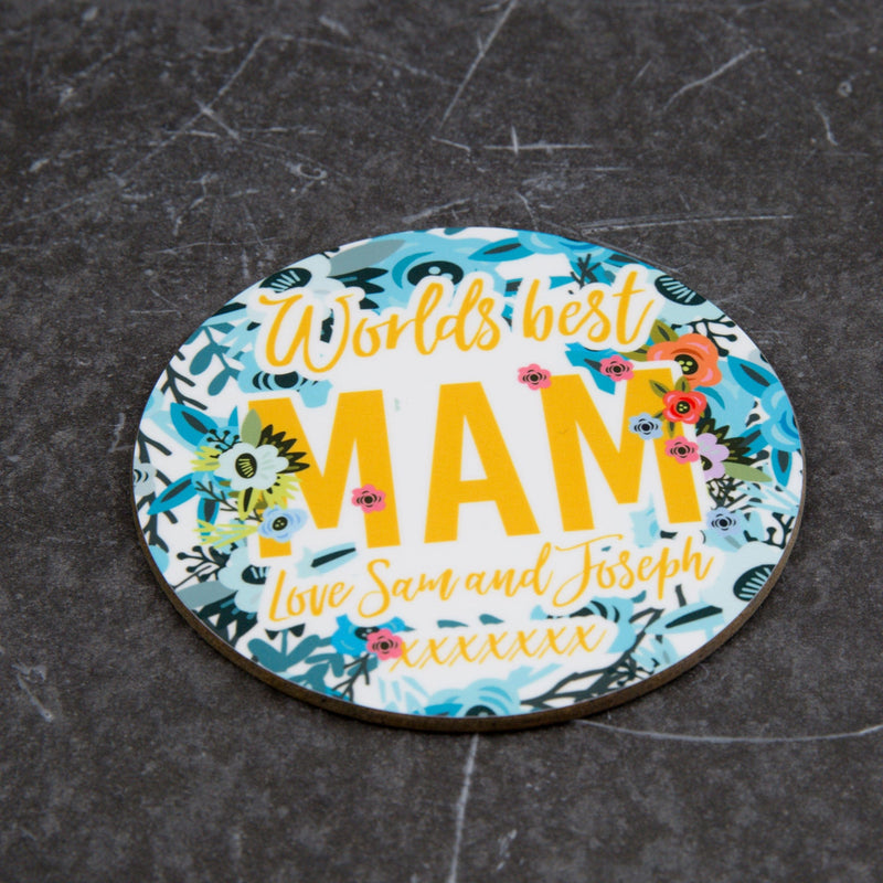 Mother's Day Gift - Fully Personalised Coaster with funky floral design - great for Mam, Ma, Mom, Nan, Grans
