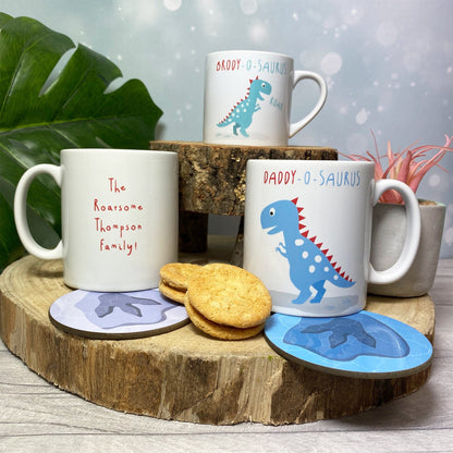 Dinosaur themed Babyccino and Hot Chocolate Personalised Family Mug Set