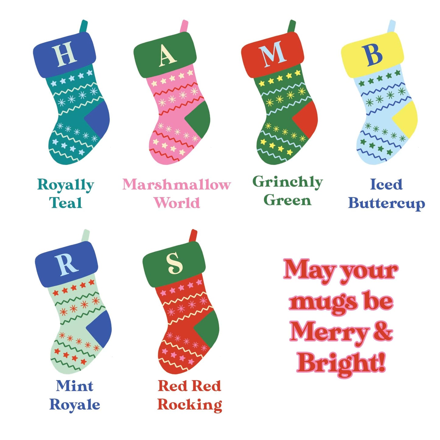Merry & Bright Christmas Mug Set Personalised Stocking Initial