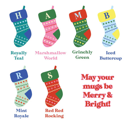 Merry & Bright Christmas Mug Set Personalised Stocking Initial