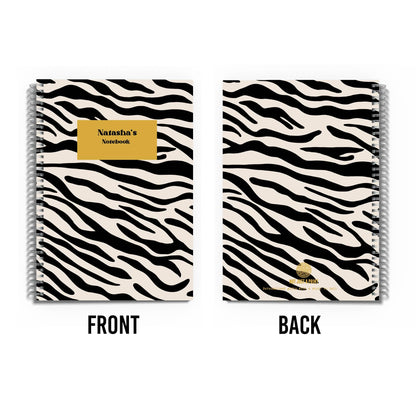 Personalised Zebra Print A5 Spiral Bound Notebook