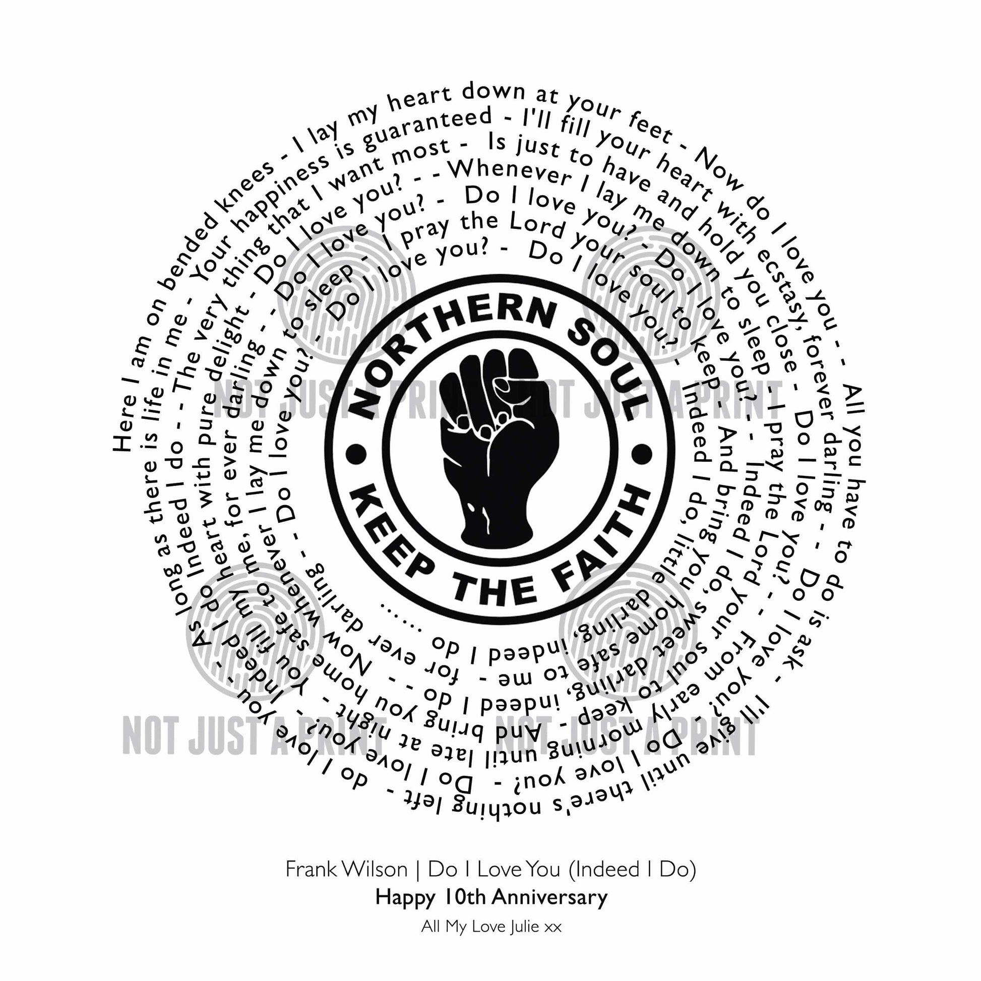 Northern soul keep the faith logo with song lyrics print in frame