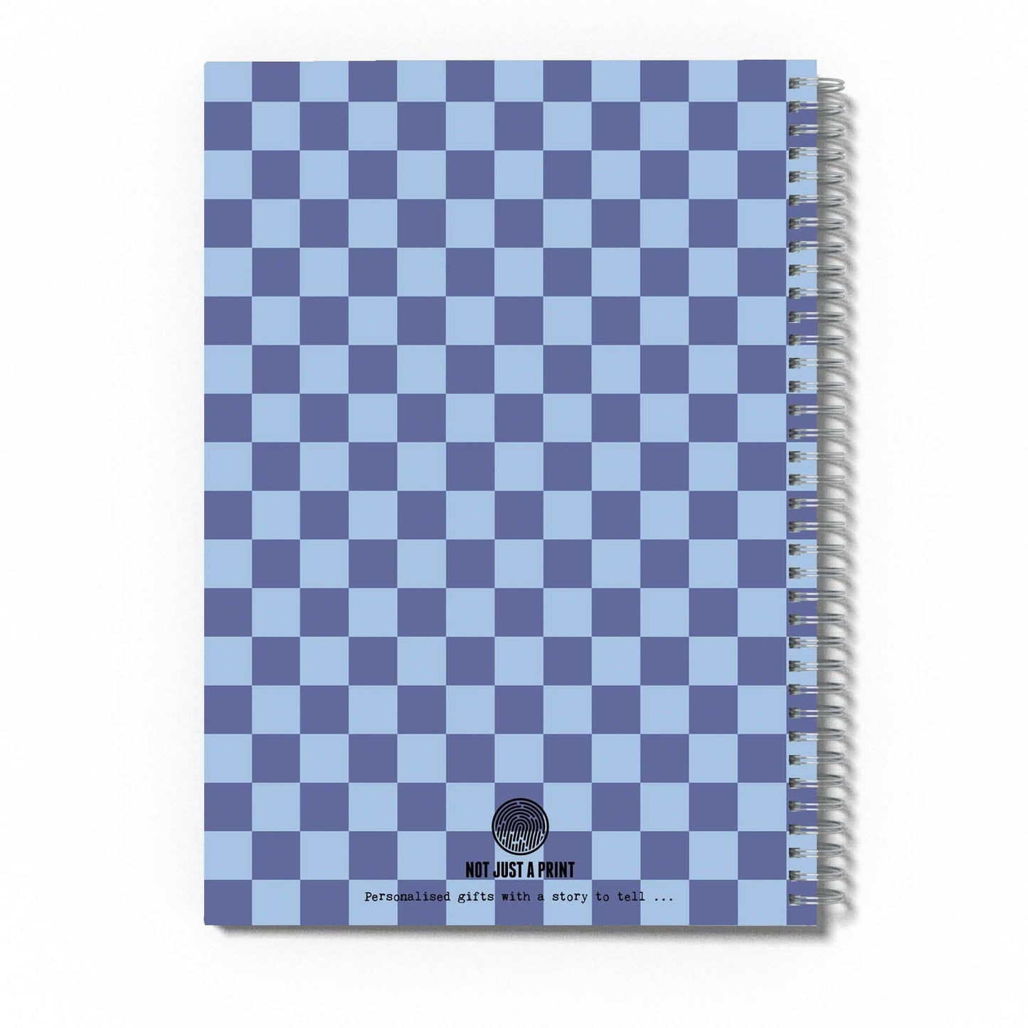 Personalised Blue Checkerboard Print A5 Spiral Bound Notebook
