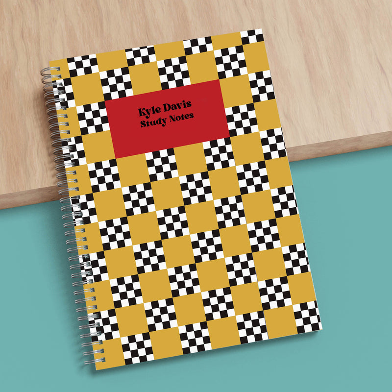 Personalised 90s Check Print A5 Spiral Bound Notebook