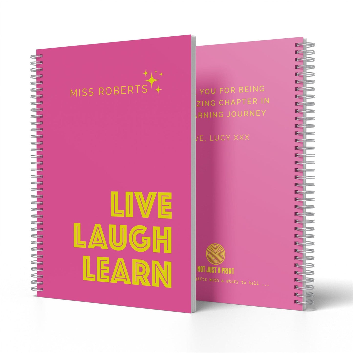 Personalised Gift for Teacher | Live Laugh Learn A5 Pink Spiral Bound Notebook