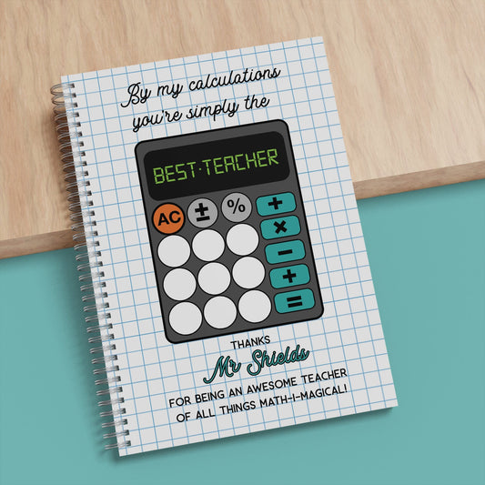 Personalised Gift for Maths Teacher | Calculator A5 Spiral Bound Lined Paper Notebook