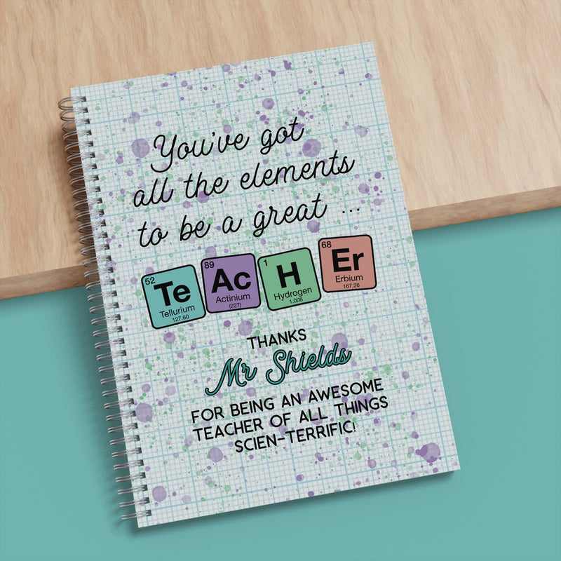 Personalised Gift for Science Teacher | Periodic Table A5 Spiral Bound Notebook