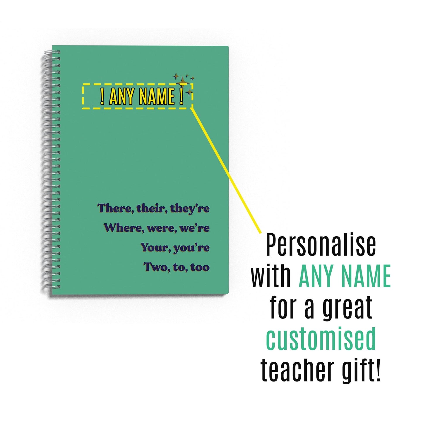Personalised Gift for Teacher | Grammar Lessons A5 Teal Spiral Bound Notebook