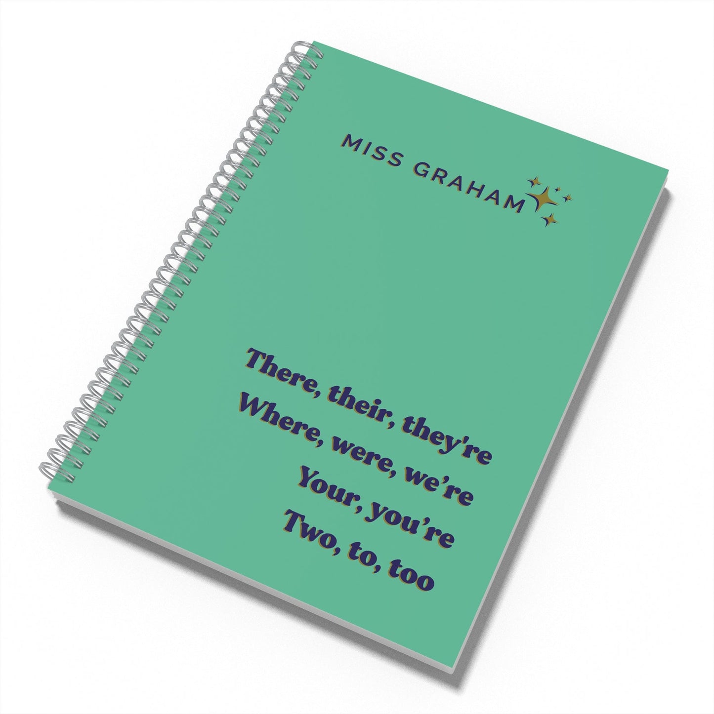 Personalised Gift for Teacher | Grammar Lessons A5 Teal Spiral Bound Notebook