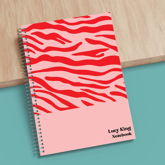 Personalised Pink & Red Zebra Print A5 Spiral Bound Notebook