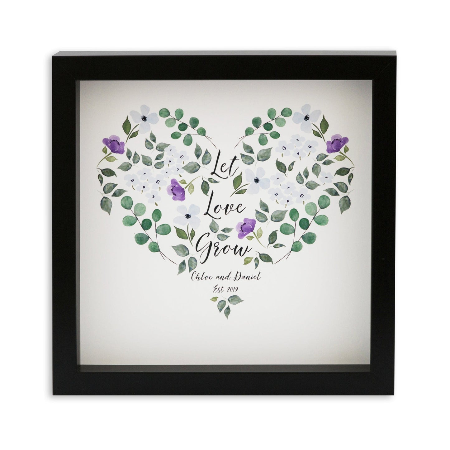Romantic Wedding Gift For Couple - Let Love Grow Watercolour Flower Print Personalised - Gift For Her