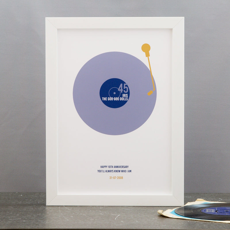 Personalised Gift For Wedding Or 1st Anniversary For Him - Simple Vinyl Turntable Design - Any Song Print