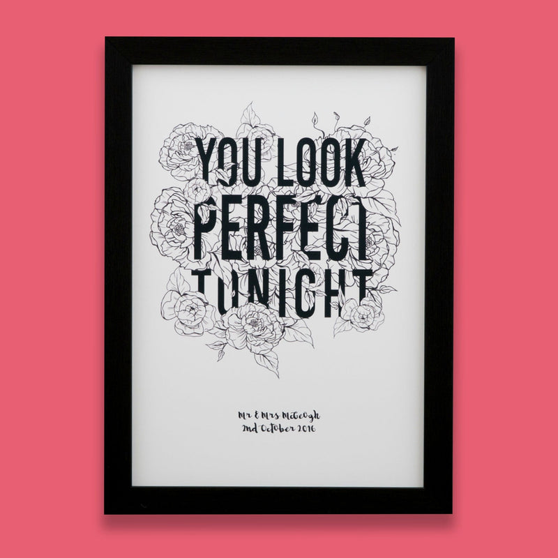 Wedding Anniversary Gift - Peonies Wrapped Around Song Lyrics Or Quote - Botanicals Gift For Her