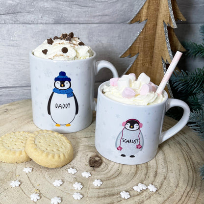 Penguin Family Mug Set With Toddler Babycino Mug and Matching Adult Hot Chocolate Mugs