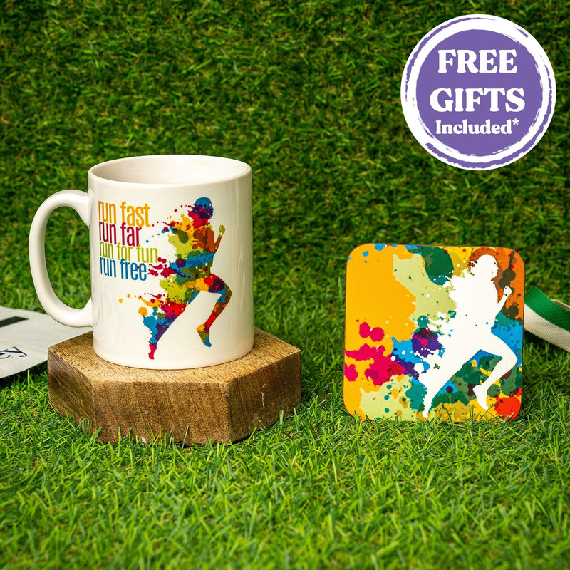Motivational Mug Gift For Runner - 'Run Free' Rainbow Pride