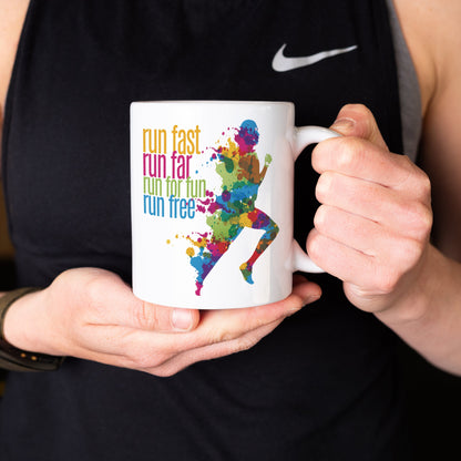 Motivational Mug Gift For Runner - 'Run Free' Rainbow Pride