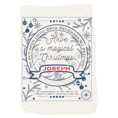 Traditional Christmas Design Decoration - Personalised Present Sack Any Name - Red Navy Teal Pink Grey