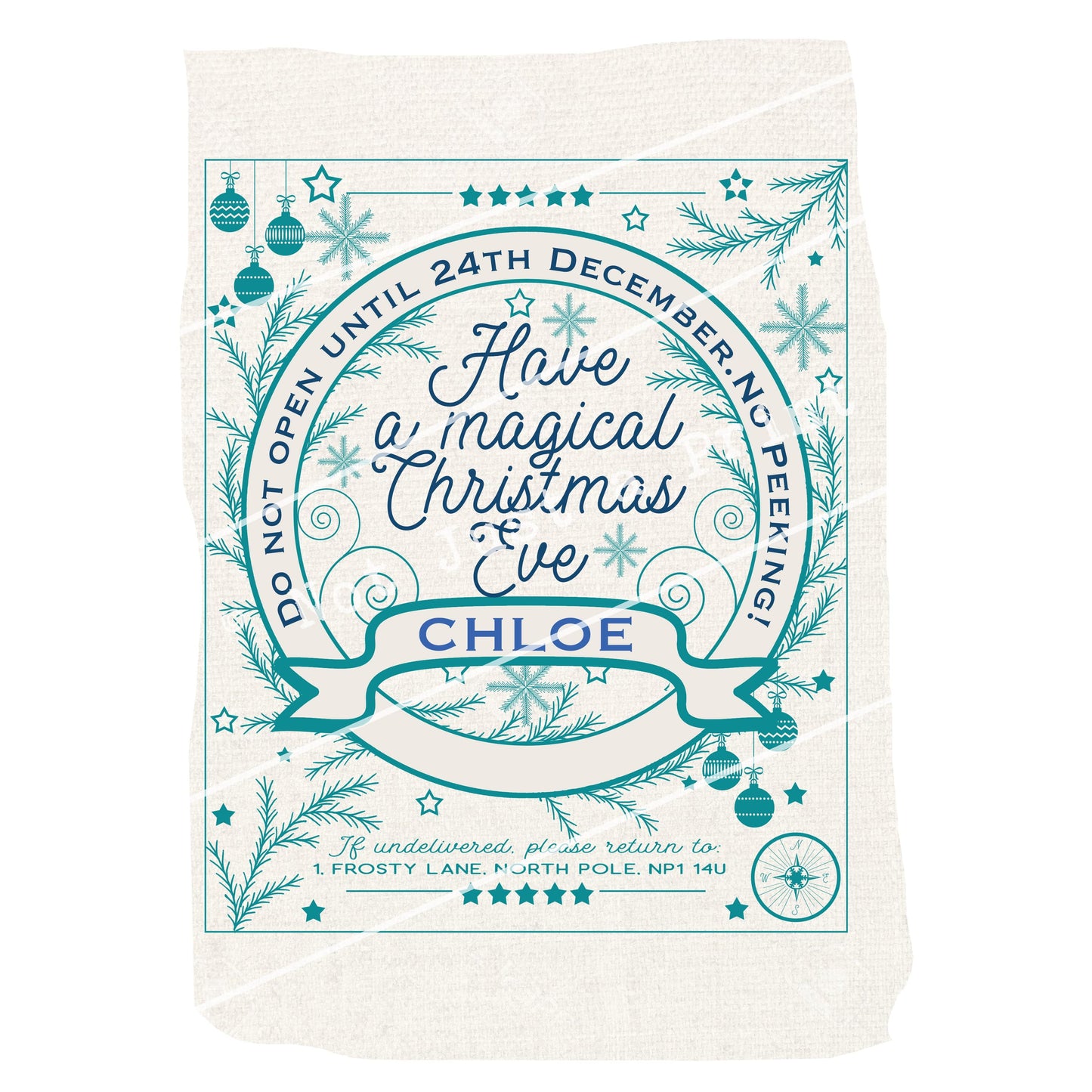 Traditional Christmas Design Decoration - Personalised Present Sack Any Name - Red Navy Teal Pink Grey