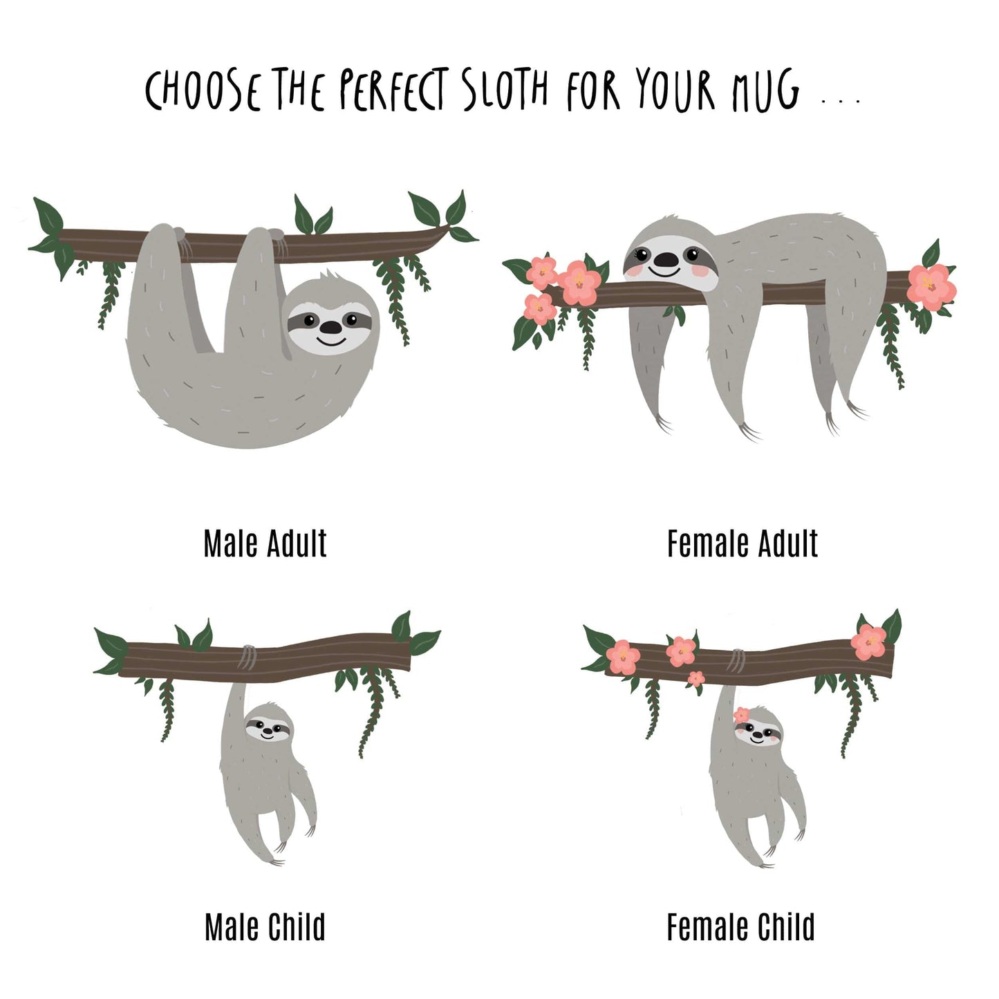 Sloth Family Mug & Coaster Set - Fun Personalised Mummy Daddy Baby Sloth New Home Gift - Mama Papa Toddler Mug Set Christmas Eve Present