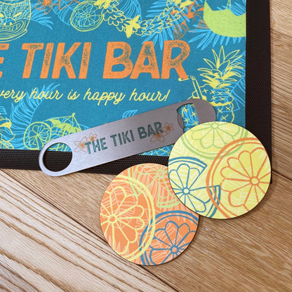 Personalised Tiki Bar Home Pub Set Custom Runner Coasters Bar Blade Exotic Tropical Hawaiian Garden Gift Set