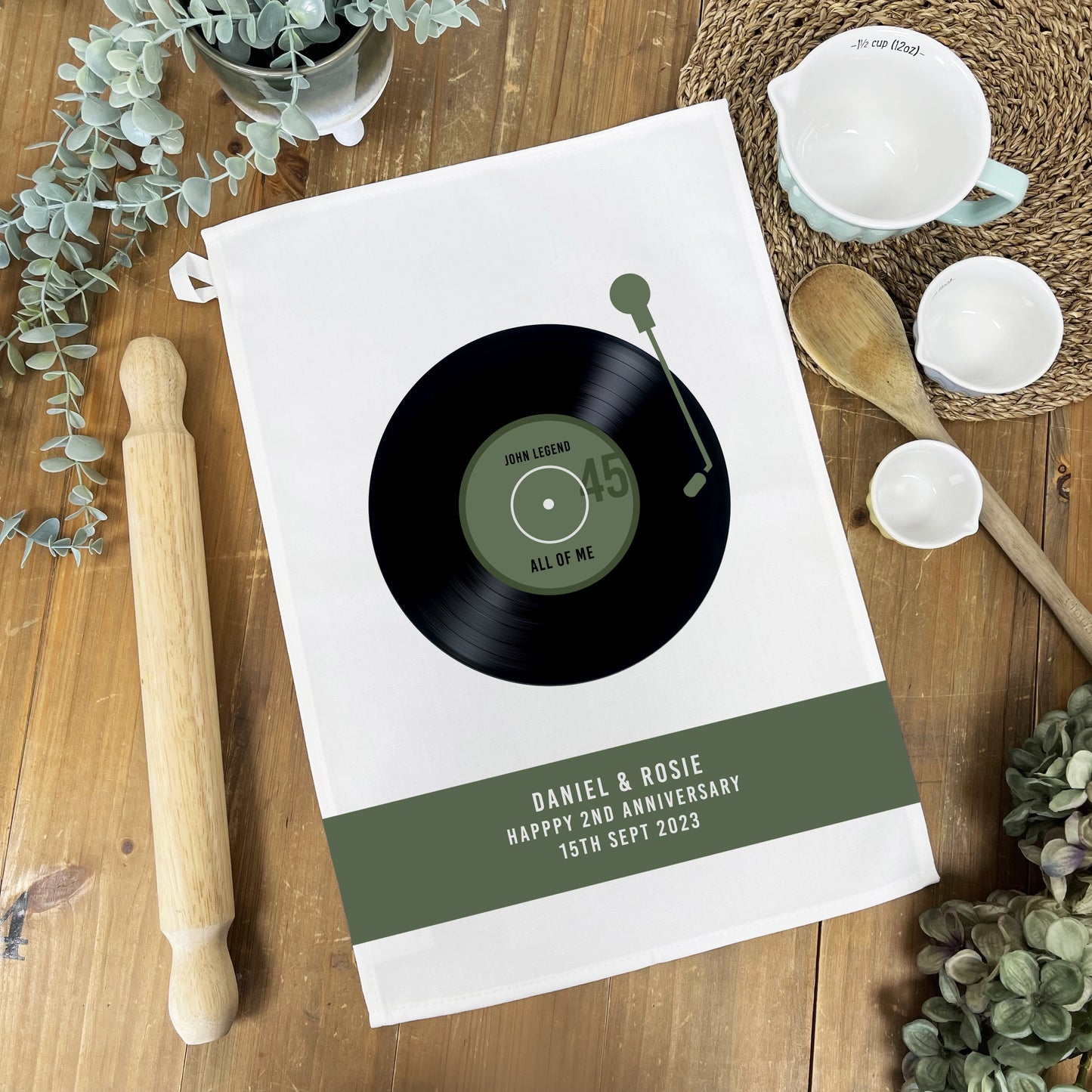 Personalised Tea Towel - Wedding Song Vinyl Record Gift