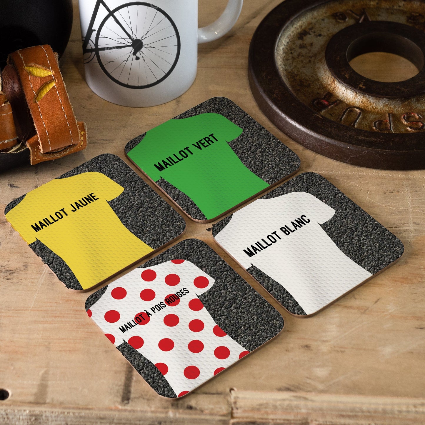 Cycling gift - Tour De France Bike Jersey Design Set of Coasters - Father's Day Gift For Cycling Dad