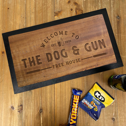 Personalised Bar Mat and Coasters Wood Accessories for a Home Bar