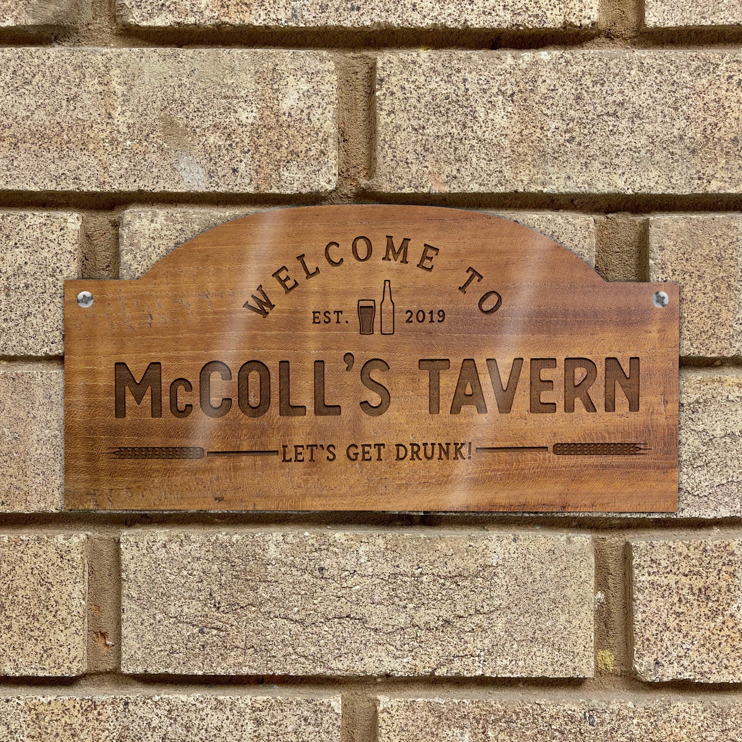 Personalised Bar Mat and Coasters Wood Accessories for a Home Bar