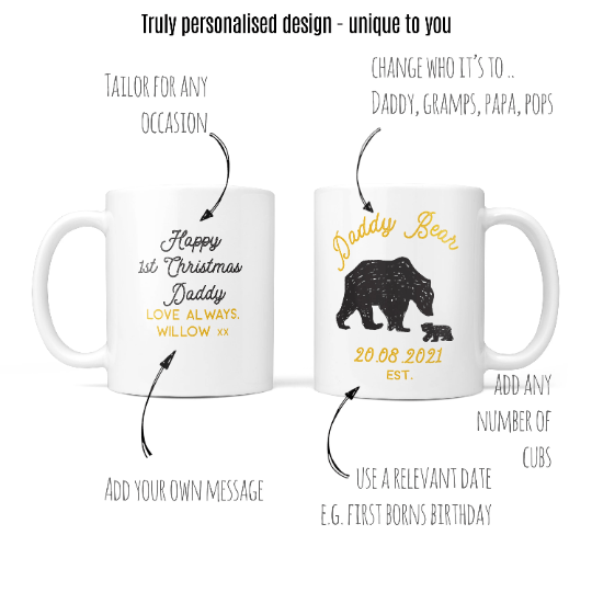 Daddy Bear Mug and Coaster Gift Set | Personalised for Dad's Birthday, Father's Day