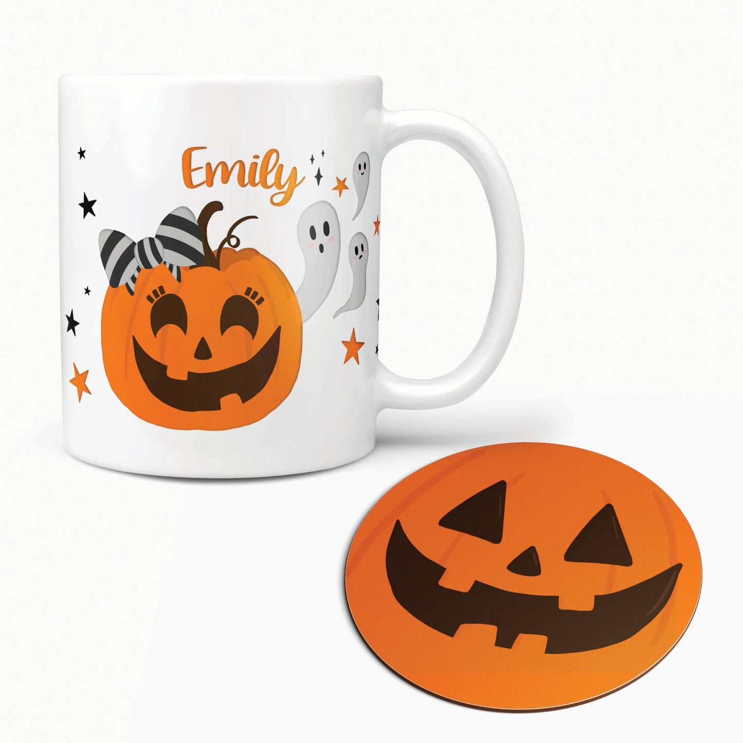 Halloween Mug - Personalised Pumpkin Mug & Coaster Set