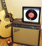 Customised vinyl record label on vintage vinyl record