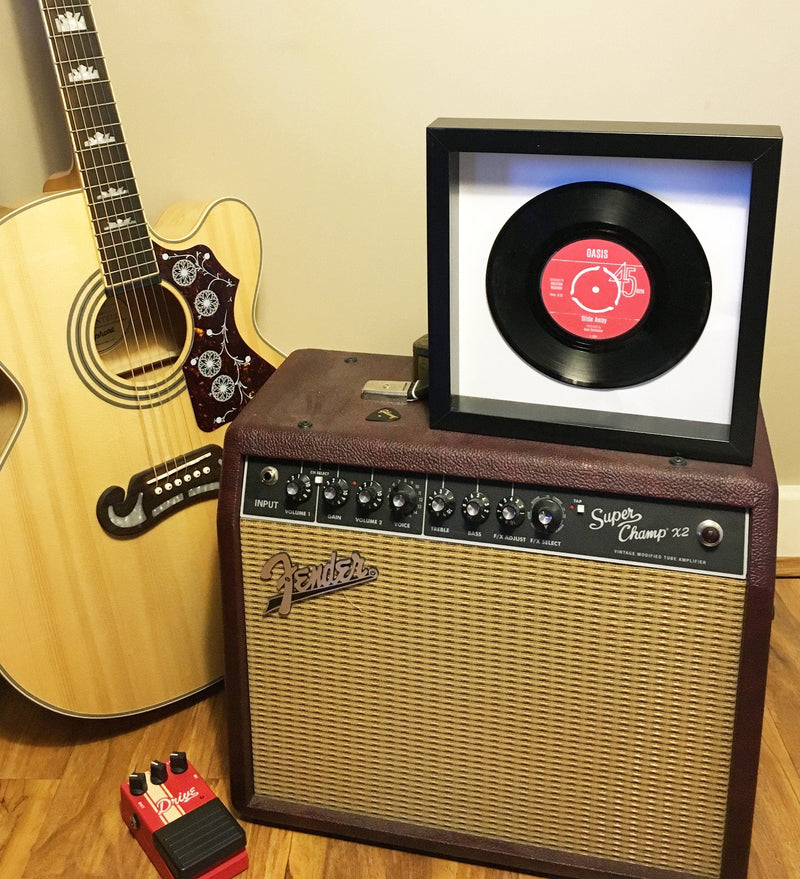 Customised vinyl record label on vintage vinyl record