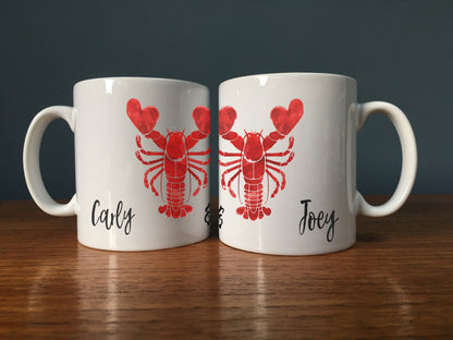 Lobster mugs personalised with 'He's her lobster' quote