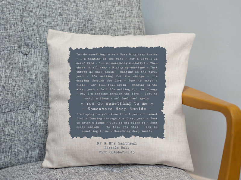 Vintage Square Song Words Cushion Cover (Vows, Speech or Lyrics) | 2nd Anniversary Gift