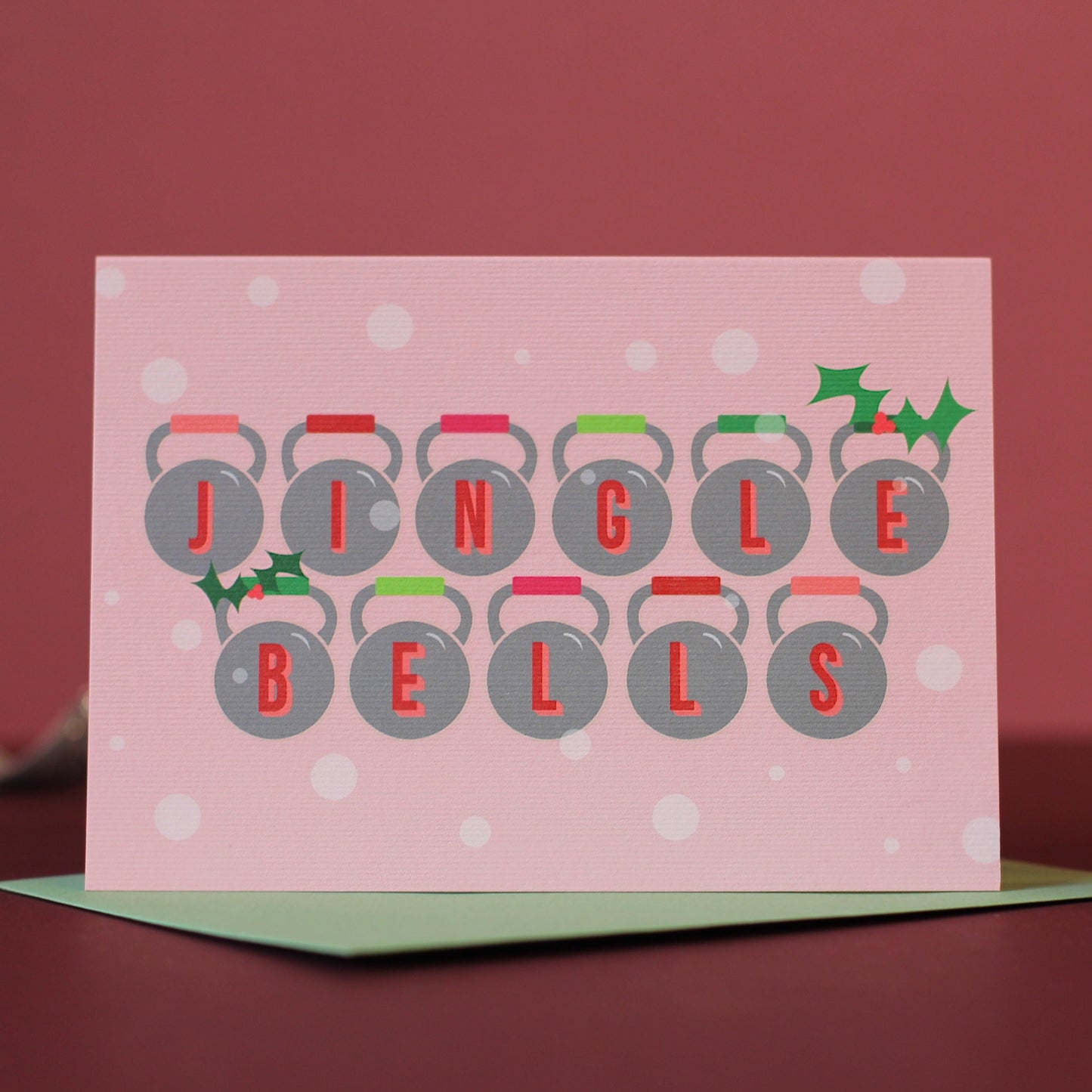 Jingle Kettlebells Gym Themed Christmas Card- Pink